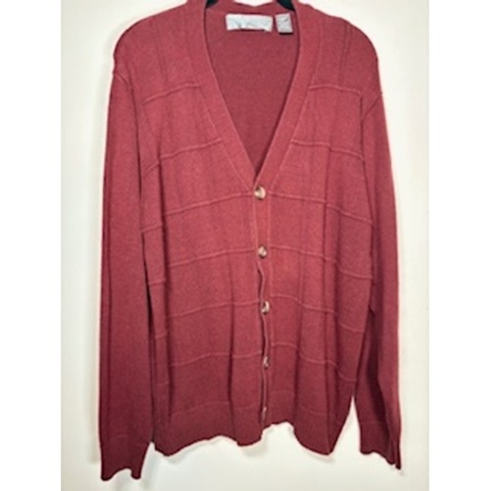 Oscar de la Renta Cardigan Sweater XL Burgundy Red Button Front Knit Grandpacore